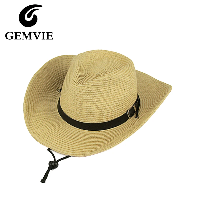 West Cowboy Folding Men Straw Hats Summer Beach Wide Large Brim Sunhats