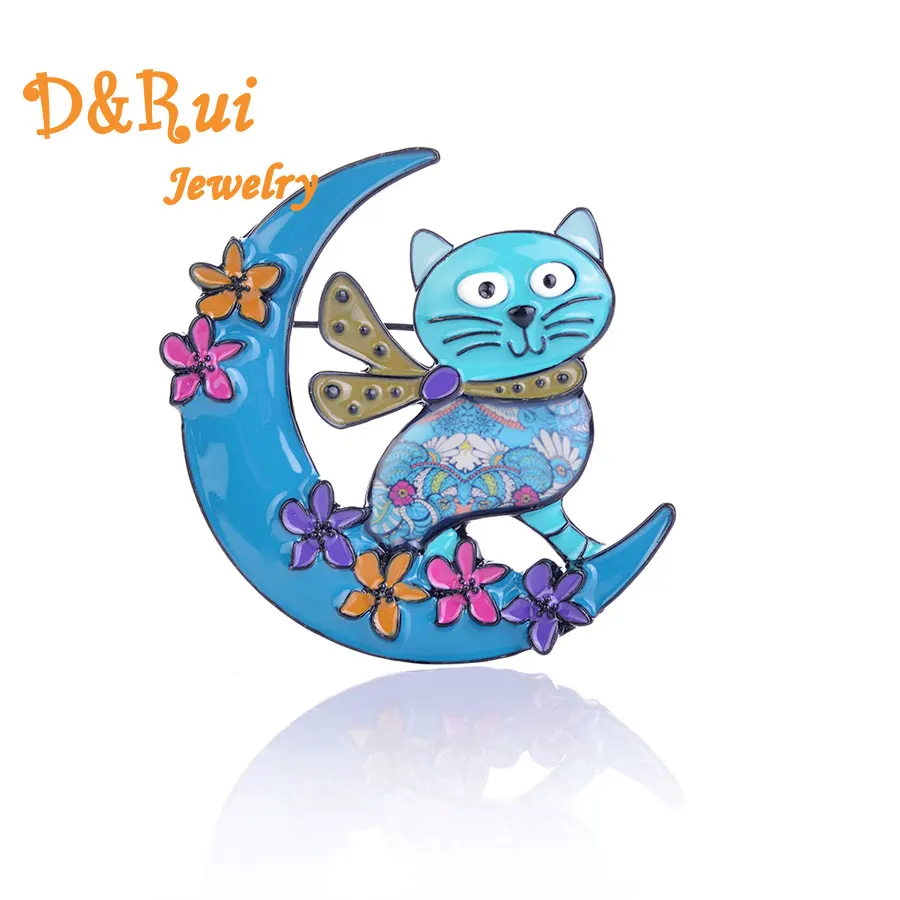 

Moon Cat Brooches Pins Funny Women Alloy Cartoon Animal Brooch Pin High Quality Girls Trendy Chic Charming Decoration Jewelry