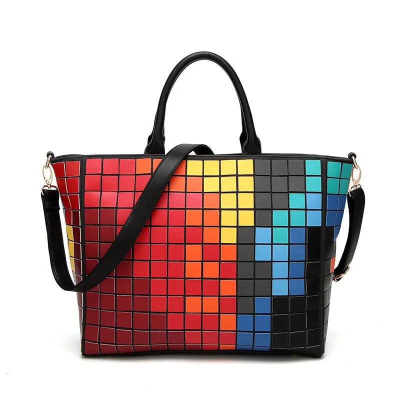 

2018 Fashion Geometric Mosaic women's bag diamond folding Messenger bag New female shoulder bao bags ladies handbags