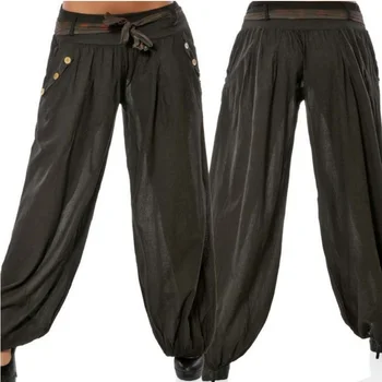 

CUHAKCI Wide Leg Pants with Belt Women Low Waist Loose Pants Ankle-Length Army Green Trousers Casual 4XL Big Size Pants 5XL