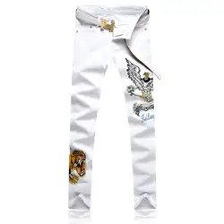 Newsosoo Мода 2019 г. тигр вышитые джинсовые брюки для мужчин's вышивка повседневные джинсы повседневные штаны прямые размеры 28-38