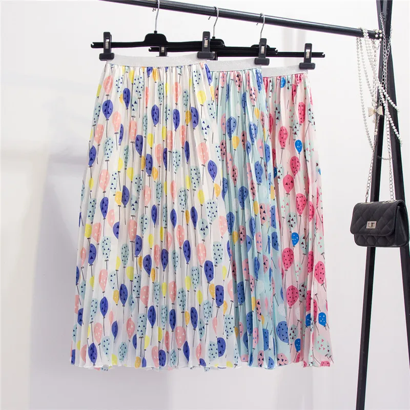 

2019 New-Coming Summer Fresh Balloon Printing Pleated Women's Skirt A-Line High Street European Style Mid-calf Women Skirts