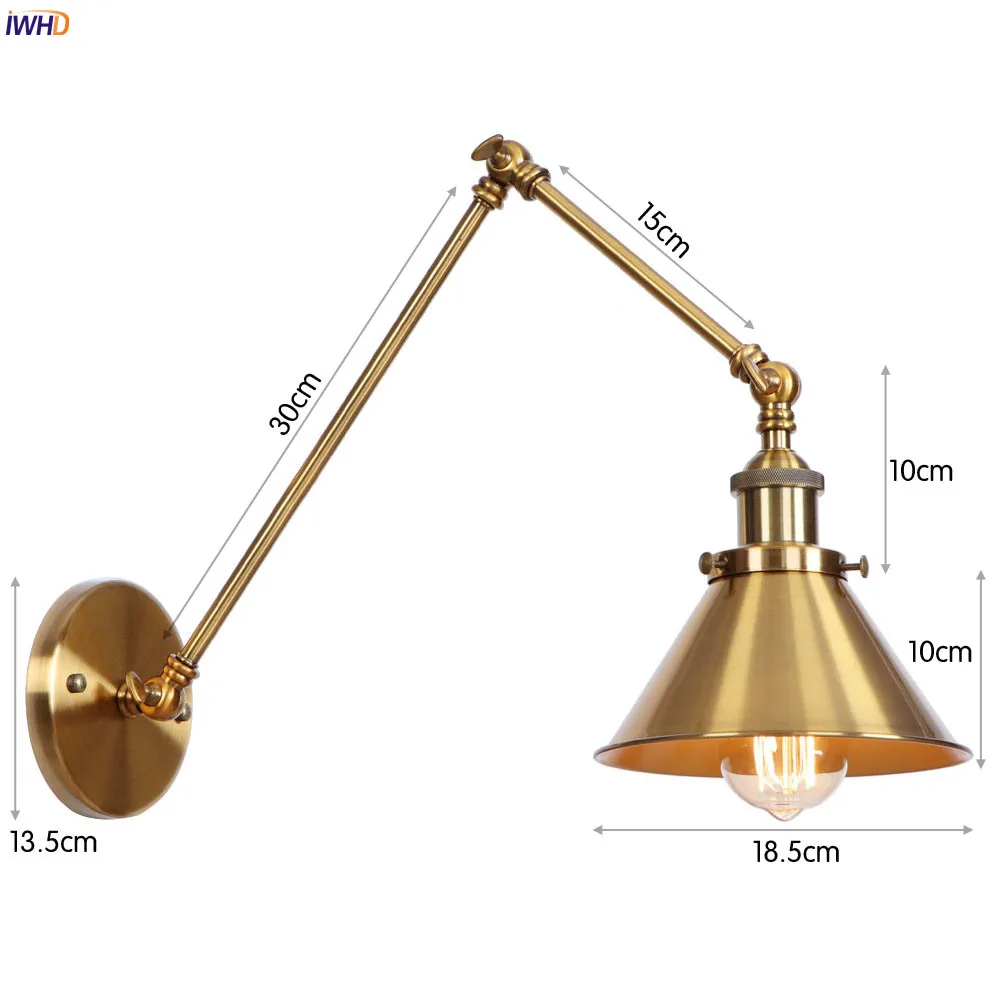 IWHD античный поворотный длинный настенный светильник светодиодный светильник для спальни железный металлический Лофт стиль промышленный настенный светильник в стиле ретро винтажное бра Эдисона