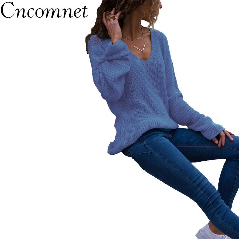 Autumn Women Sweaters V-neck Long-sleeved Loose Comfort Tops 2018 New Fashion Women Knitted Pullovers