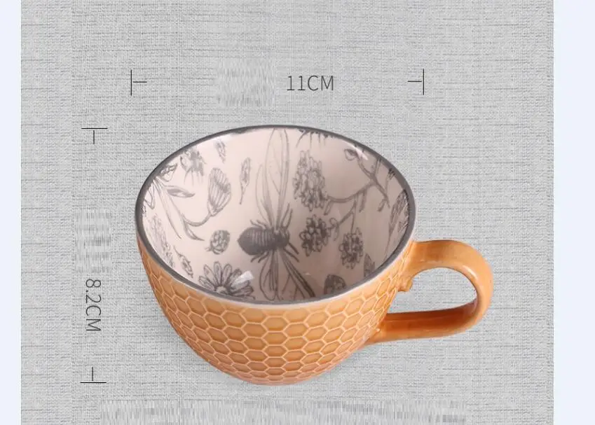 Ретро кофейная чашка керамическая винтажная чашка креативные принадлежности для кафе бара рельефная индивидуальная чашка для завтрака R368 - Цвет: Цвет: желтый