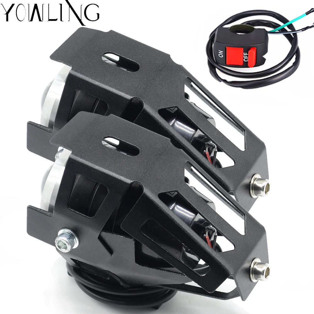 

2pcs Universal LED Motorcycle Headlight Mirror Mount Driving Fog Spot Head Light Spotlight Assist Lamp Side Mirror Light Switch