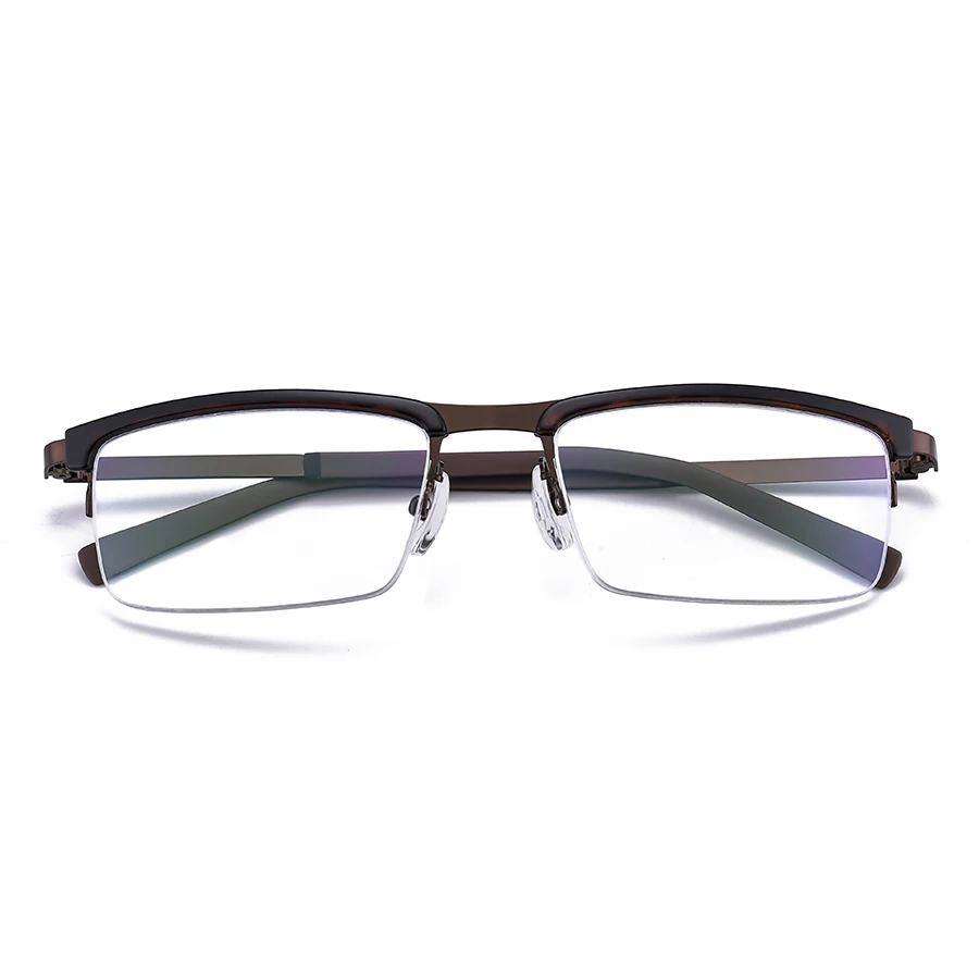 Половина обода очки мужские очки для чтения Анти-усталость Смола квадратные оптические линзы Reader очки полуоправы с чехлом - Цвет оправы: Brown With Case