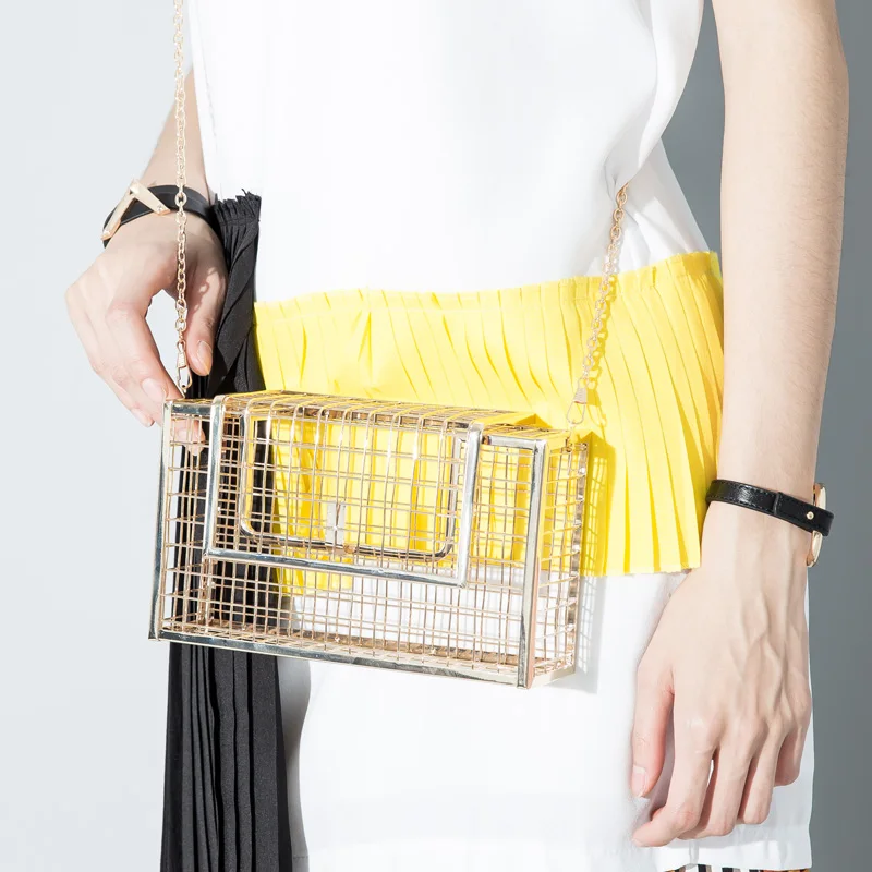 

Personality metallic hollow metal cages party clutch evening bag shoulder bag ladies handbag messenger bags purse