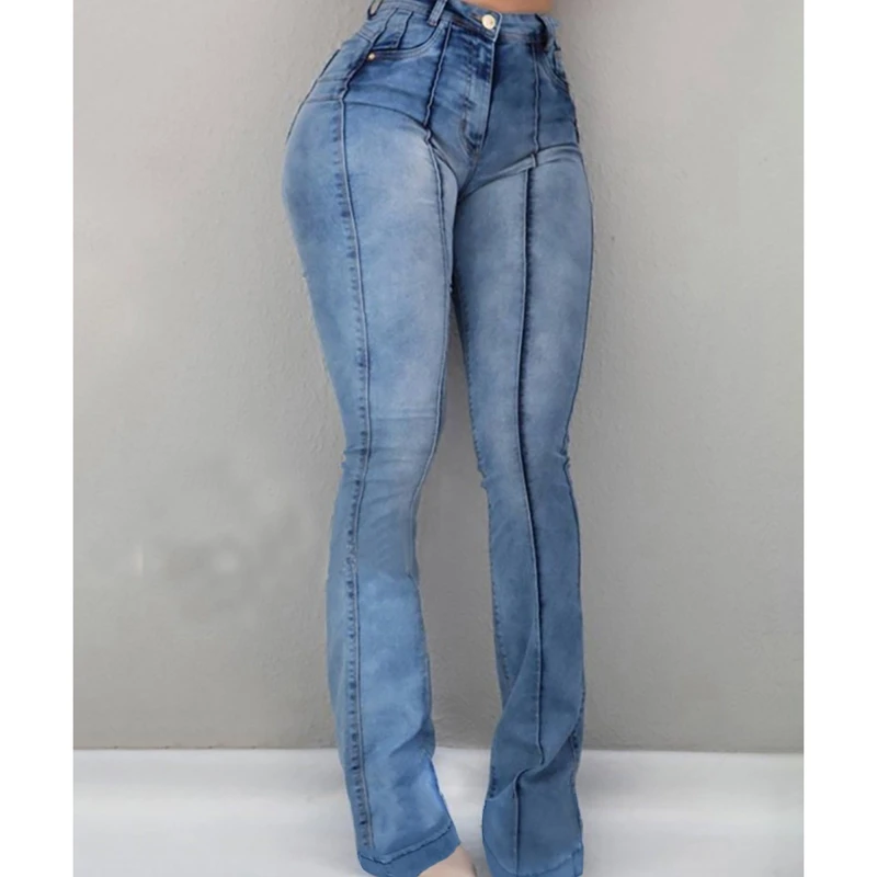 LASPERAL, новинка, однотонные расклешенные джинсы с высокой талией, облегающие, джинсовые, синие, женские джинсы, пуш-ап, высокая талия, длинные расклешенные штаны, обтягивающие, Mujer - Цвет: Blue