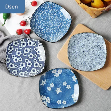 

7 inch Rounded square plate Japanese Traditional Style Ceramic Dinner Plates Porcelain Dishes Saucer plate Fruit plate