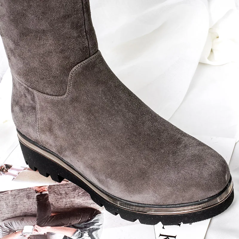 BELISS 2018 natural wool boots knee high women new fashion ladies winter boots fringe genuine leather platform  ( (9)