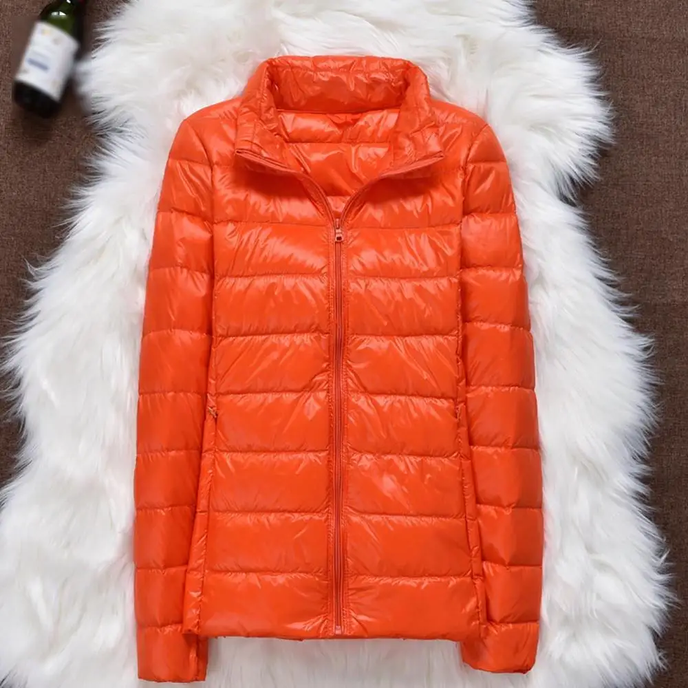Осенняя женская зимняя куртка, 90% белый утиный пух, пальто, короткие парки, Весенняя верхняя одежда с капюшоном, Брендовые повседневные женские тонкие Топы - Цвет: Orange