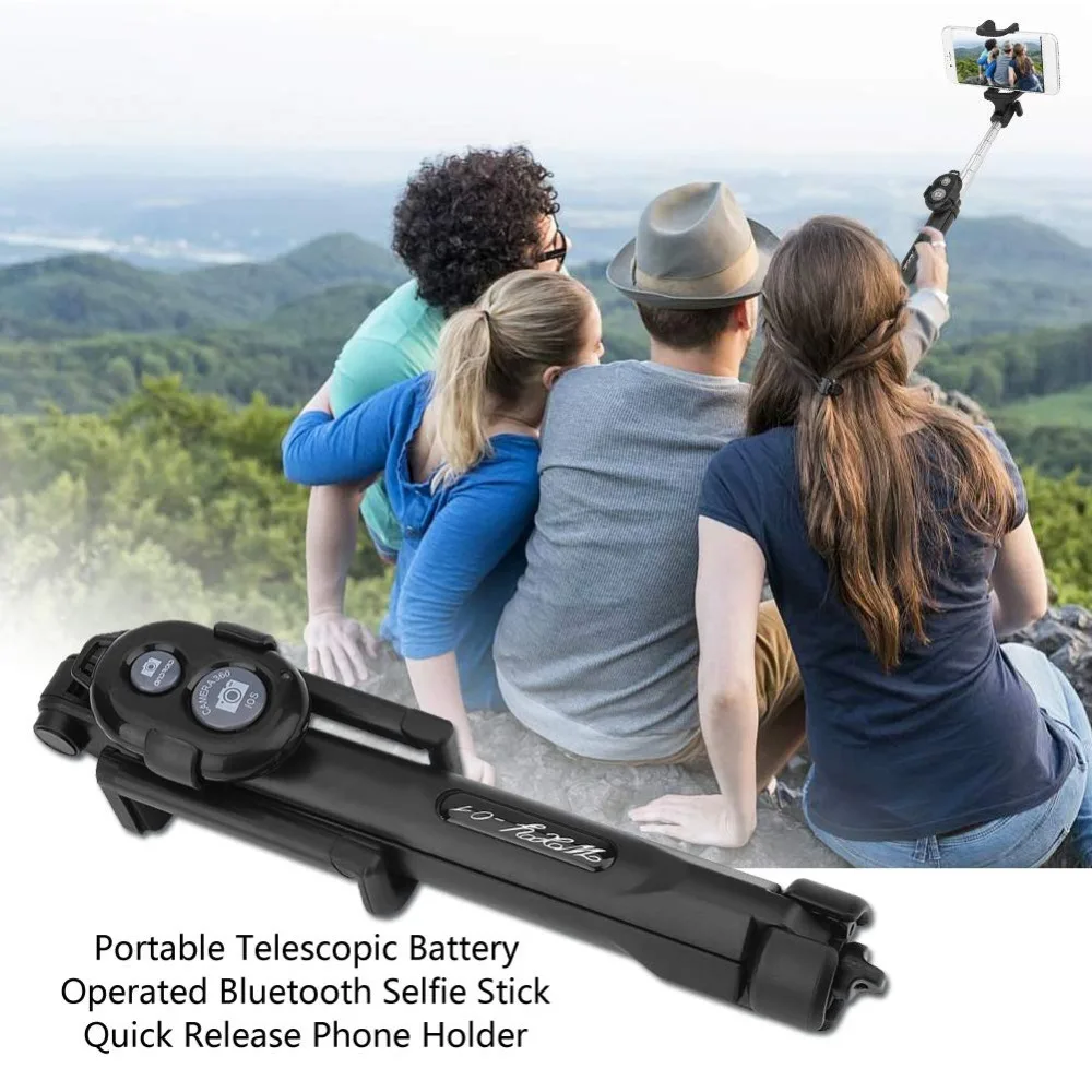 PORTEFEUILLE universal mobile foldable phone holder stand bracket expanding bluetooth wireless selfie tripod stick flexible grip (25)