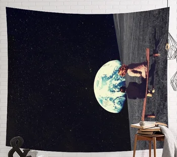 

CAMMITEVER Lovers Sit On Moon Looking Space Earth Tapestries Tapestry Wall Hanging Sandy Beach Throw Rug Blanket Camping Tent