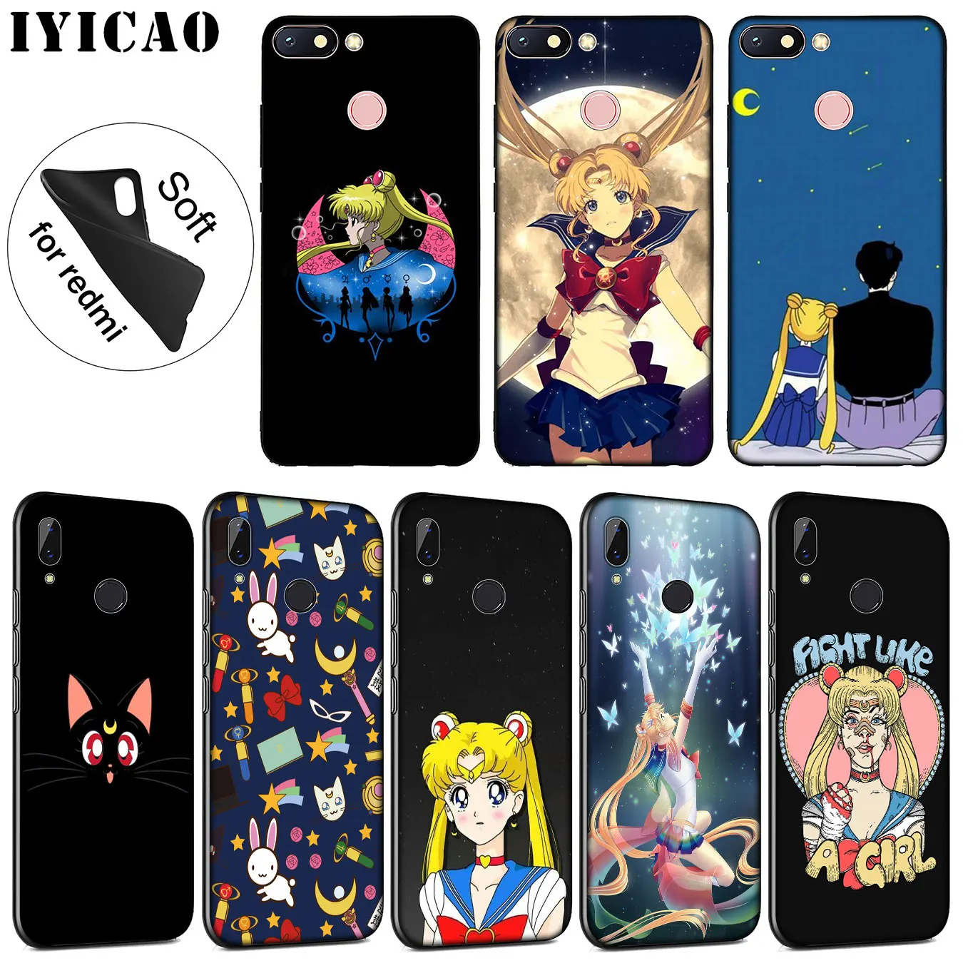 Красивый мягкий силиконовый чехол для телефона IYICAO Sailor Moon Xiaomi Redmi K30 K20 8A 7A 6A 5A S2 GO