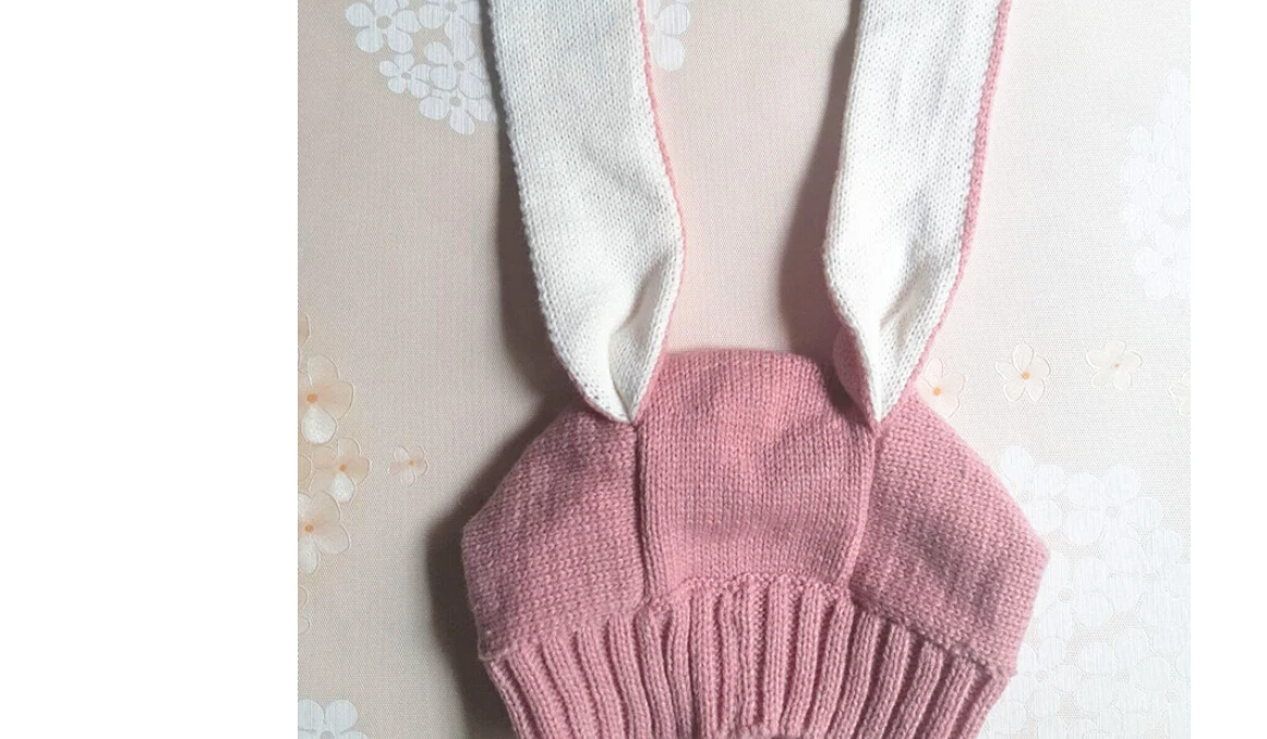 Зимняя милая детская Дети для мальчиков и девочек Вязаный Кролик крючком ушками теплая шапочка-бини Кепки - Цвет: Розовый