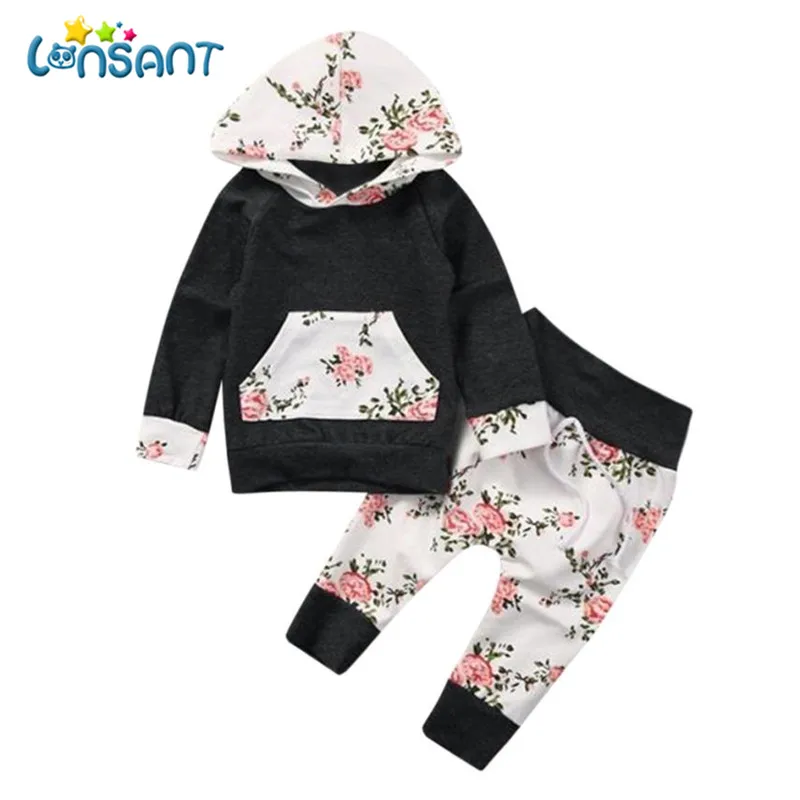

LONSANT Clothing Sets Funny Print Children Clothes Set Winter Floral Hoodie Tops + Pants Roupas Infantis Menino Dropshipping De7