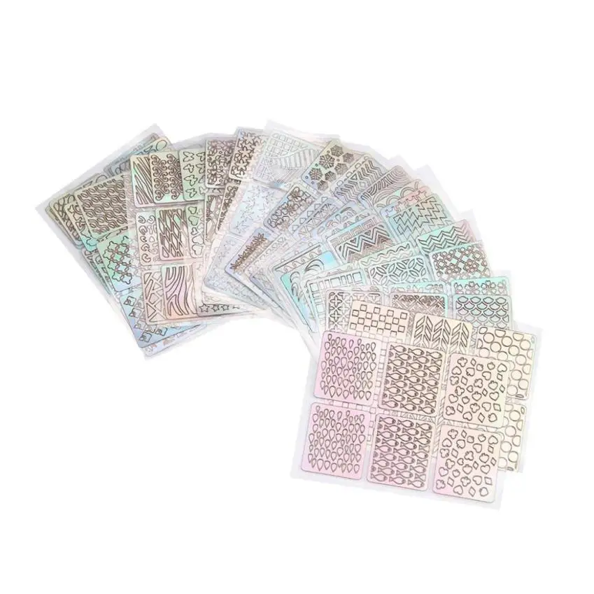 

18 Sheets New Nail Hollow Irregular Grid Stencil Reusable Manicure Stickers Stamping Template Nail Art Tools X7215Down