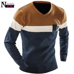 Модные Для мужчин; Разноцветные свитера Для мужчин Повседневное Slim Pull Homme v-образным вырезом с длинным рукавом Основные свитера Для мужчин