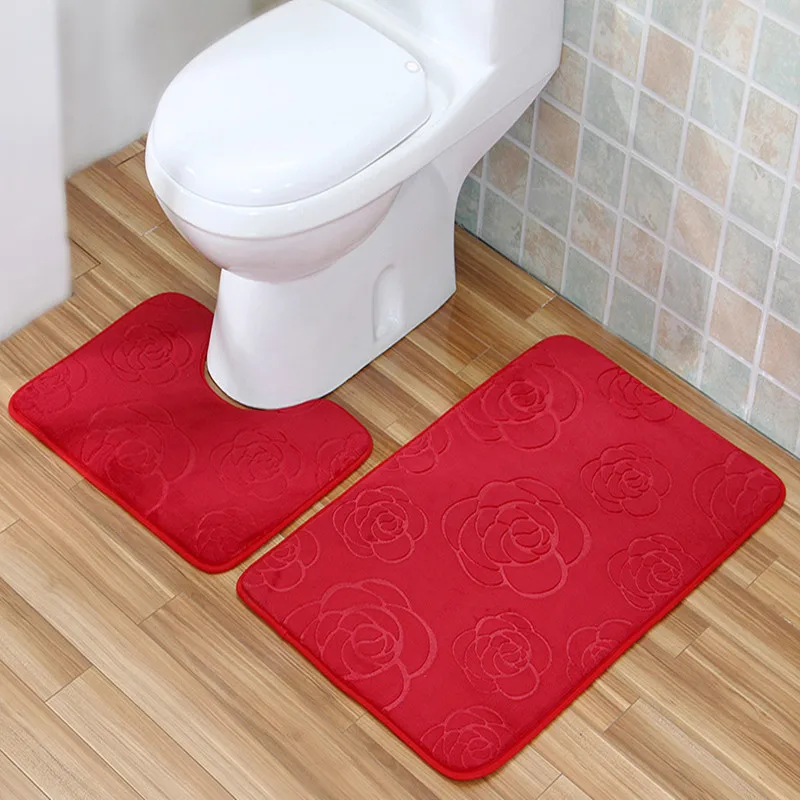 Zeegle 2 шт. коврик для ванной одноцветные Ванная комната ковролин U-shape форме, благодаря чему создается ощущение невесомости с коврики Нескользящие Коврики для ванной комнаты Душ абсорбирующий коврик Ванная комната коврики для туалета коврик - Цвет: 3D Rose