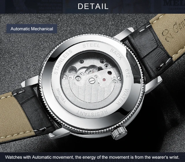TEVISE T612 Automatic Watch Man Moon Phase Luminous Mechanical