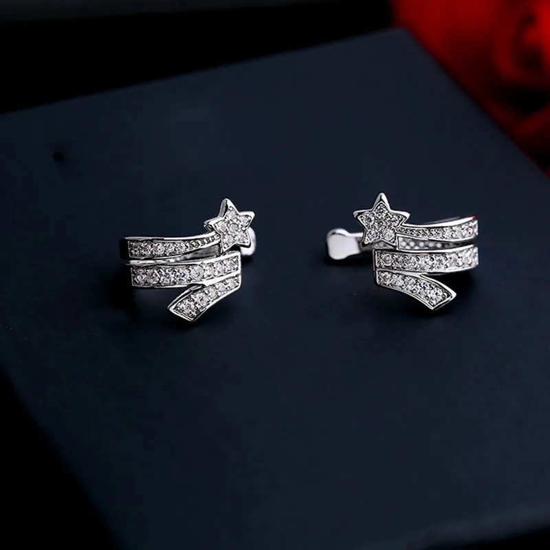 

Hot Selling 1PC Silver Star Clip Earrings For Women Fashion Charm CZ Zircon Crystal Ear Cuff Wrap Earrings Drop Shipping