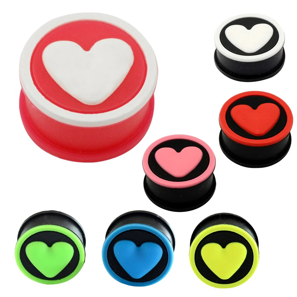4 26mm Ear Plugs Gauges Romantic Heart Design Ear Tunnel Plug Piercing Tunnels Silicone Flexible