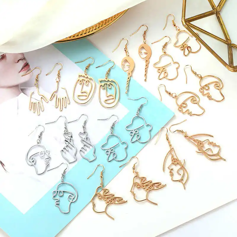 

Trend Abstract Art Drop Earrings Gold Color Hand Palm Face Dangle Earrings Girls Fashion Statement Earrings For Women