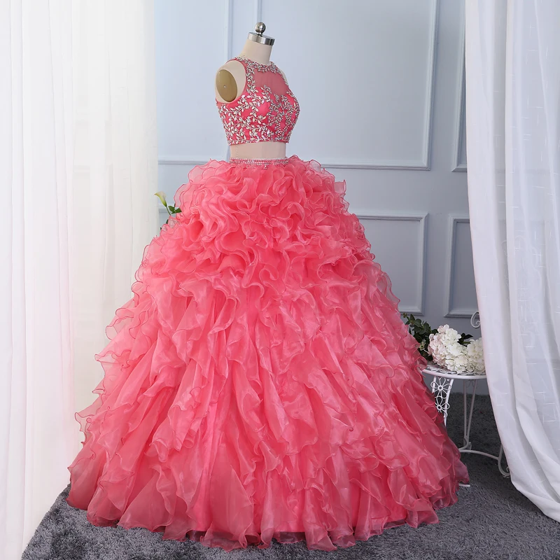 Пышное Бальное Платье CloverBridal кристаллы камни бисеры два предмета Коралловое