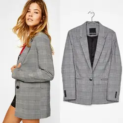 Винтаж плед для женщин Пиджаки для и куртки корейский стиль 2019 Новый демисезонный женские короткие пальто Блейзер повседневное Блейзер Femme