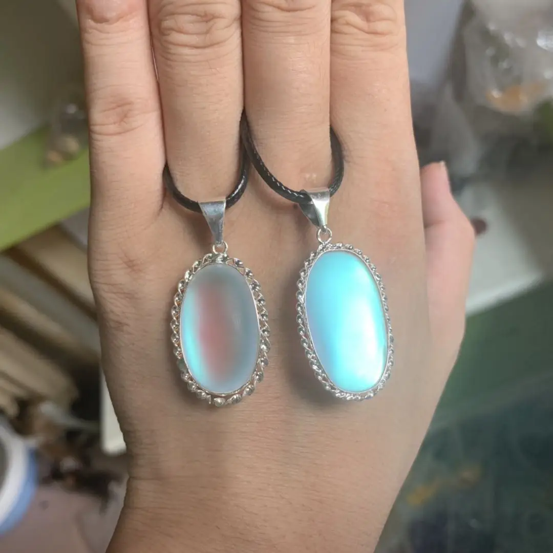 Синее Радужное ожерелье лунный камень кулон самодельные камни кулон для женщин для подарка оптом