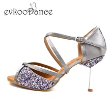 Блестящая танцевальная обувь для девочек; женская обувь на металлическом каблуке 8,5 см с мягкой подошвой; цвета хаки, черный, серый; обувь для сальсы, бальных танцев, латинских танцев для женщин; NL002