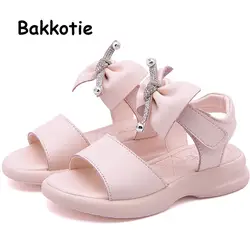 Bakkotie Лето 2019 г. принцесса мода розовый мягкие сандалии для девочек новый брошь из горного хрусталя для девочек с бантом дети малыш вечерние