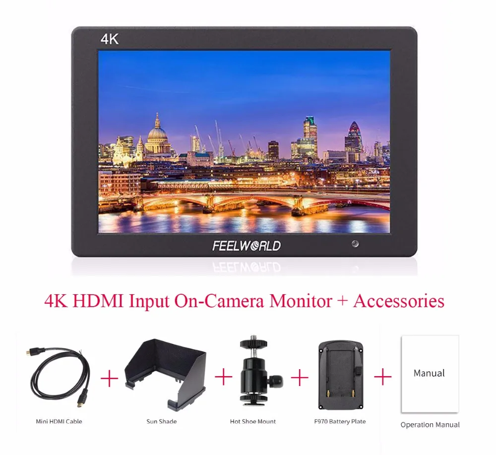 

Feelworld T7 4K HDMI Input On-Camera Monitor Full HD 1920x1200 1080P 7"IPS Aluminum Metal Frame Video Monitor for Camera/Video
