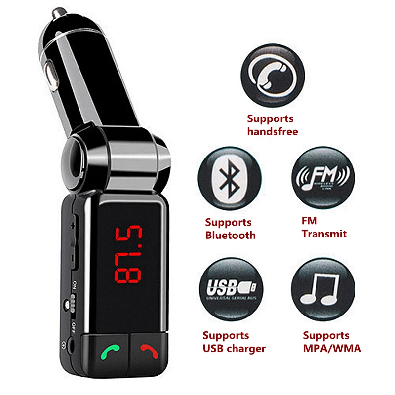 12V 24V LCD Display Bluetooth Car Kit FM Transmitter Handsfree With