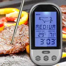 BBQ Digital Thermometer Wireless Remote Professional Silver Thermometer with Long Probe Meat Home Use Grill Cooking Tools