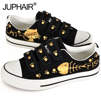 

New Shoes Women Males Great Canvas High Leisure Boy Girl Hand Painted Flat Shoes Cross Flag Cat Fish Rabbit Prince Frog Footwear