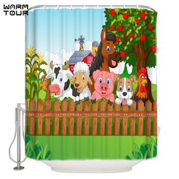 

WARMTOUR Shower Curtain Cartoon Animals Zoo Waterproof Shower Curtain Bathroom Decor