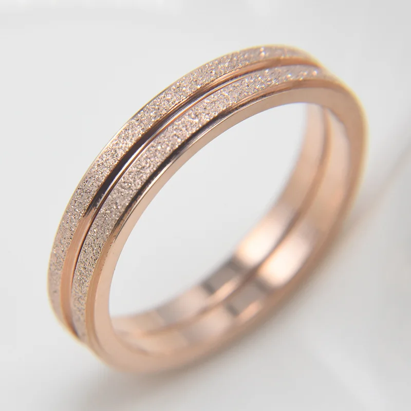 Модные Простые скраб из нержавеющей стали женские кольца 2 мм ширина розовое золото цвет ювелирный подарок на палец для девушки