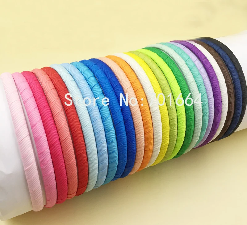 

20PCS 10mm colorful Grosgrain Ribbon Wrapped Plain Plastic Hair Headbands no teeth handmade kids Hair Accessories