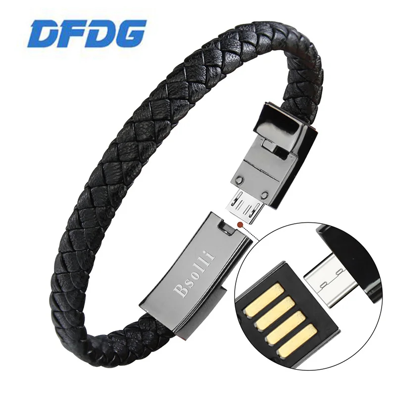 Wearable USB Charging Leather Bracelet Charging Cable Portable USB