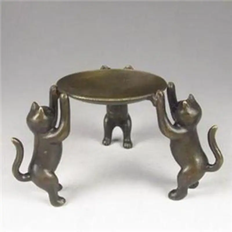 Placa de bronce China gatos Animal 3 gato lámpara de aceite candelabro estatua