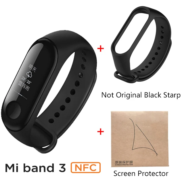 Xiaomi Mi Band 3 NFC Версия смарт-Браслет фитнес-трекер 0,7" большой сенсорный экран для сердечного ритма монитор смарт-браслет - Цвет: add black starp