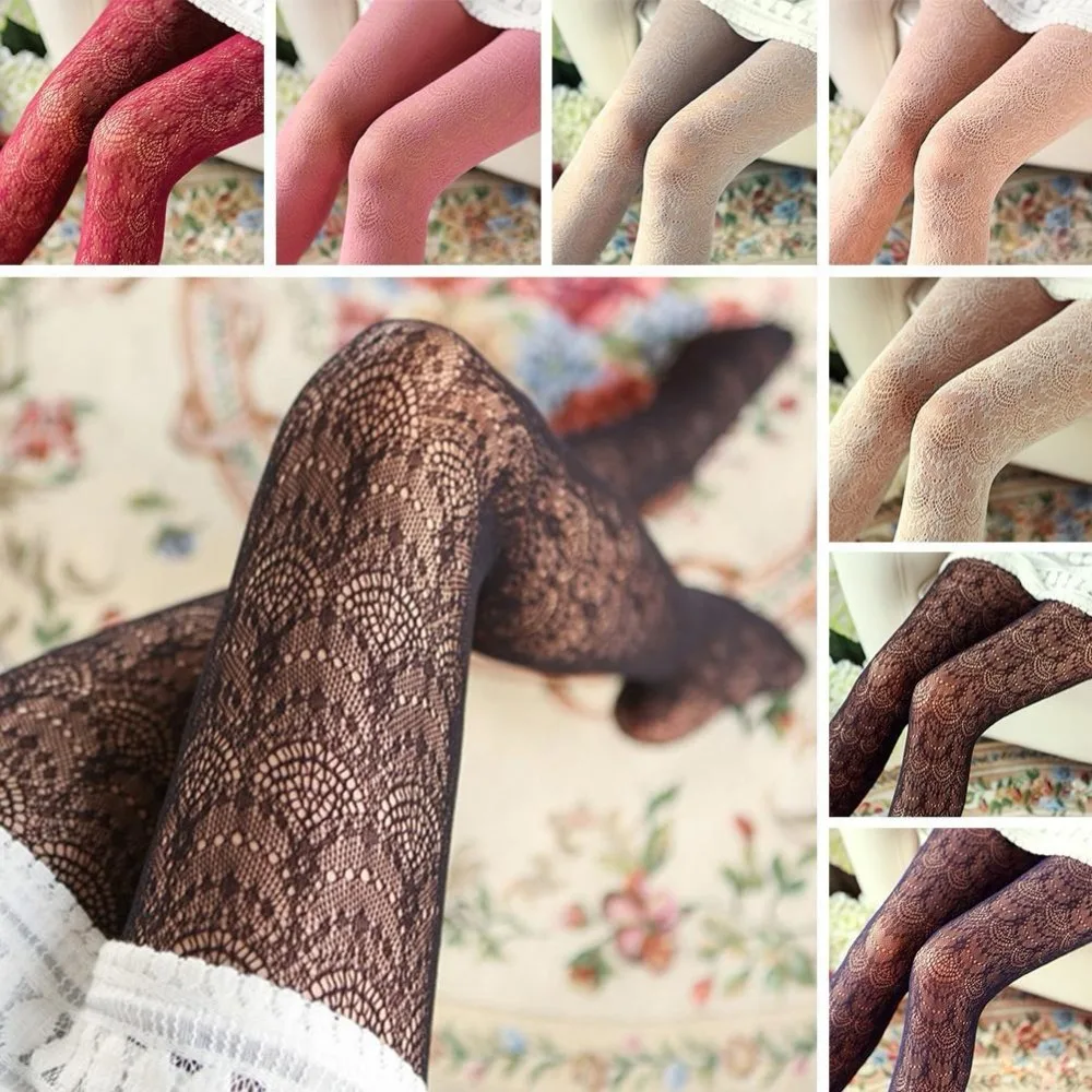 

Women Lace Tight Stockings Long Hollow Thigh Wave Flower Pantyhose Woman Collant Hosiery