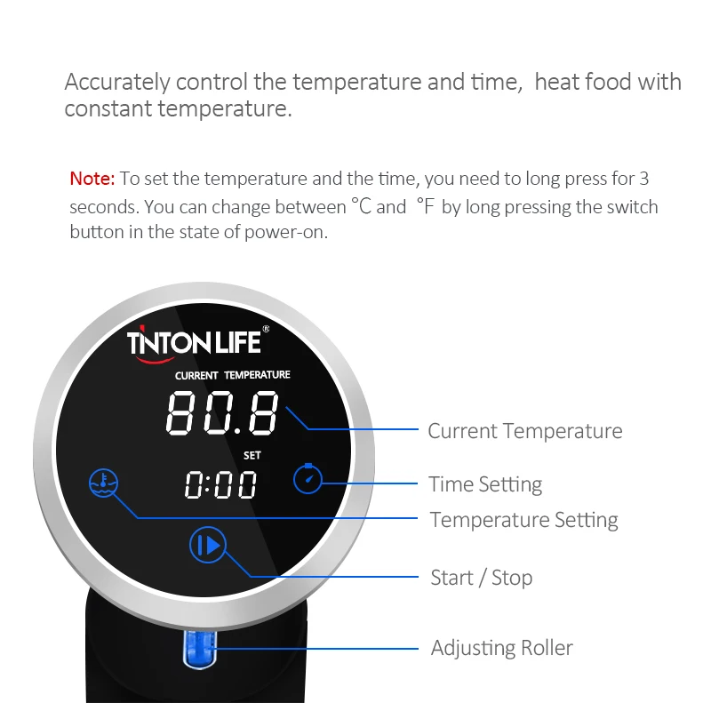 TINTON LIFE вакуумный медленно Sous Vide кухонная плита погружной циркулятор точный контроль температуры цифровой ЖК-дисплей низкий уровень шума