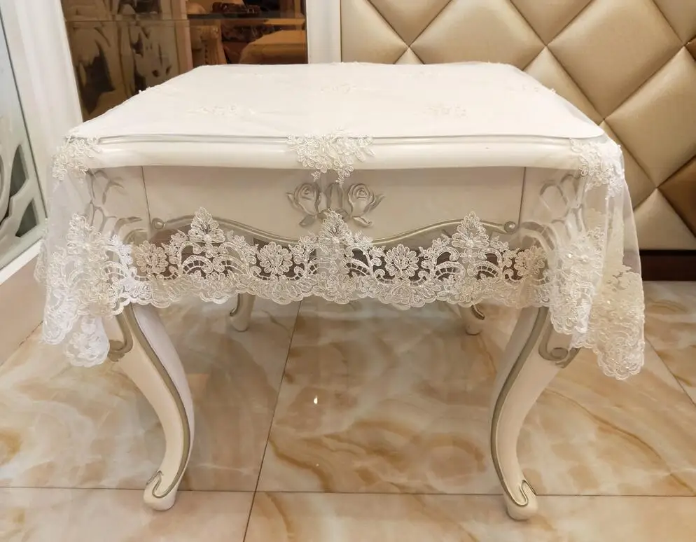 Luxury Lace Tablecloth Cover Handmade Sequined Beaded Square
