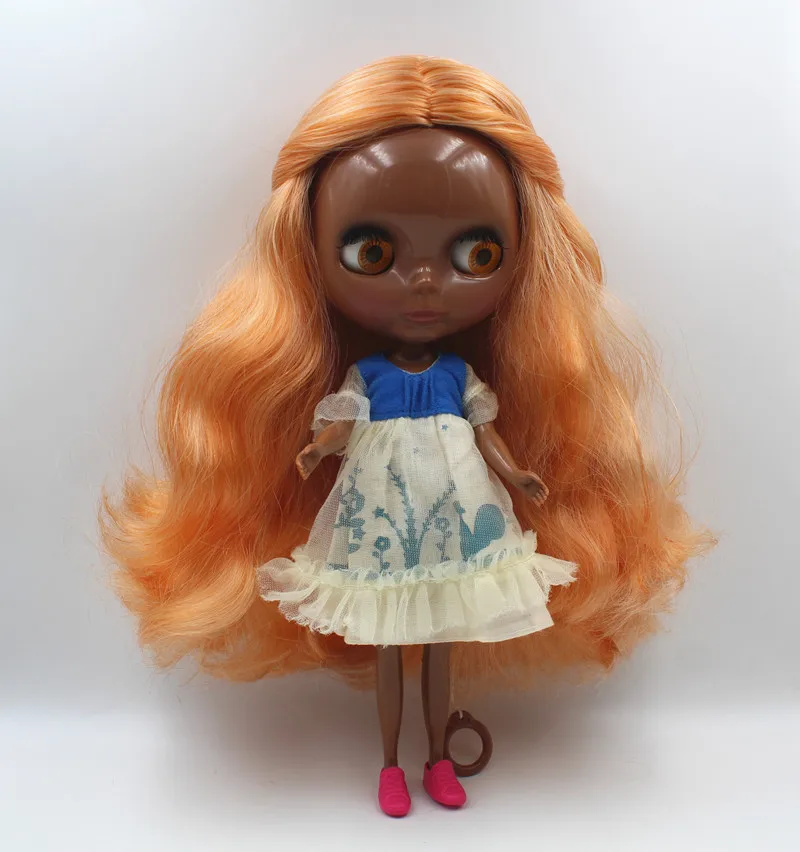 

Blyth doll orange and white mixed double color wavy dark skin nude doll 1/6 normal body 7 joint toy gift fashion doll.