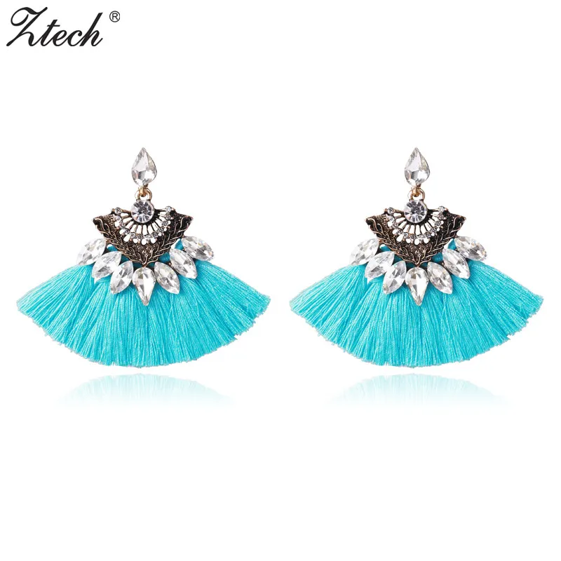 

Ztech 9 Colors New Design Statement Tassel Earrings For Women Dangle Drops Fringing Earrings With Crystal Jewelry wholesale