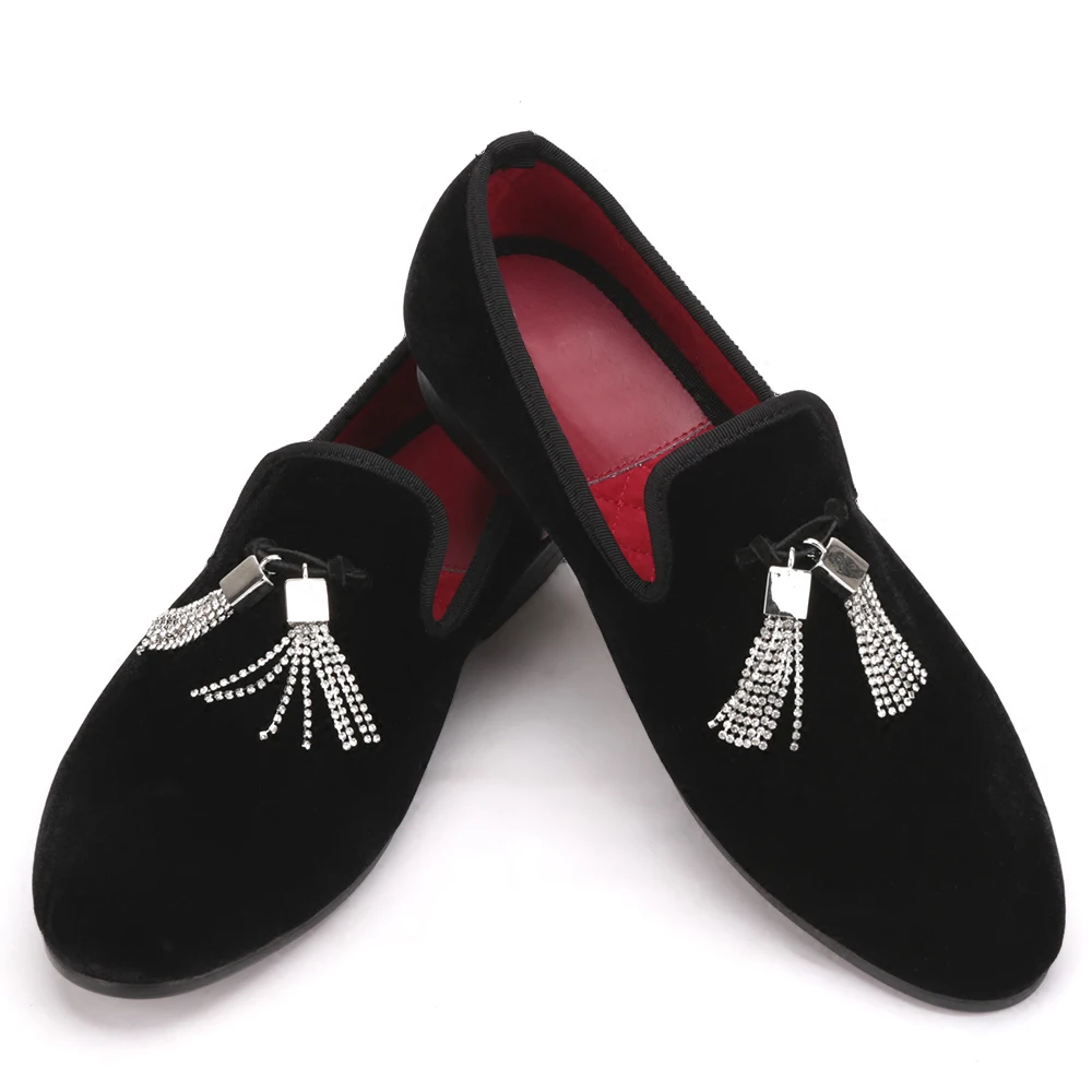 Buy Crystal Tassel Men Velvet Loafers Men Smoking