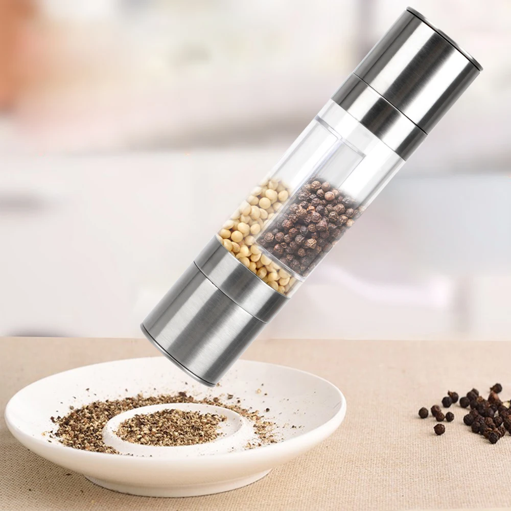 Pepper grinder 2 in 1 stainless steel manual salt pepper mill grinder seasoning grinding for cooking restaurants